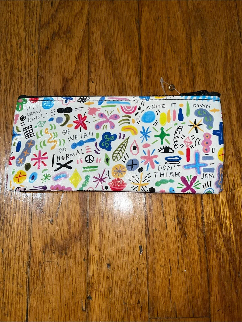 NWOT Blue Q Bags Recycled Colorful Doodle Zip Pencil Case Pouch